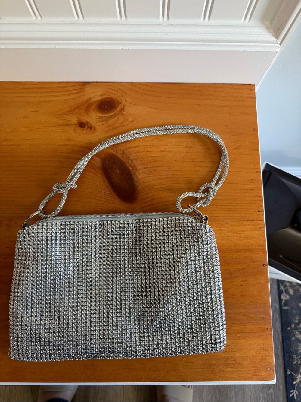 Silver Crystal Mesh Evening Bag